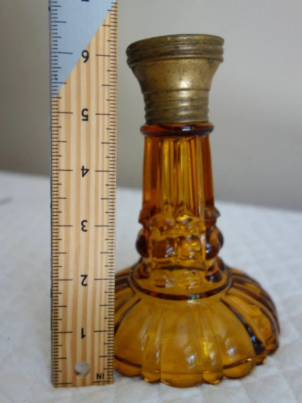 Antique / Vintage Amber Patterened Glass Oil Lamp – Base only – STUNNING!